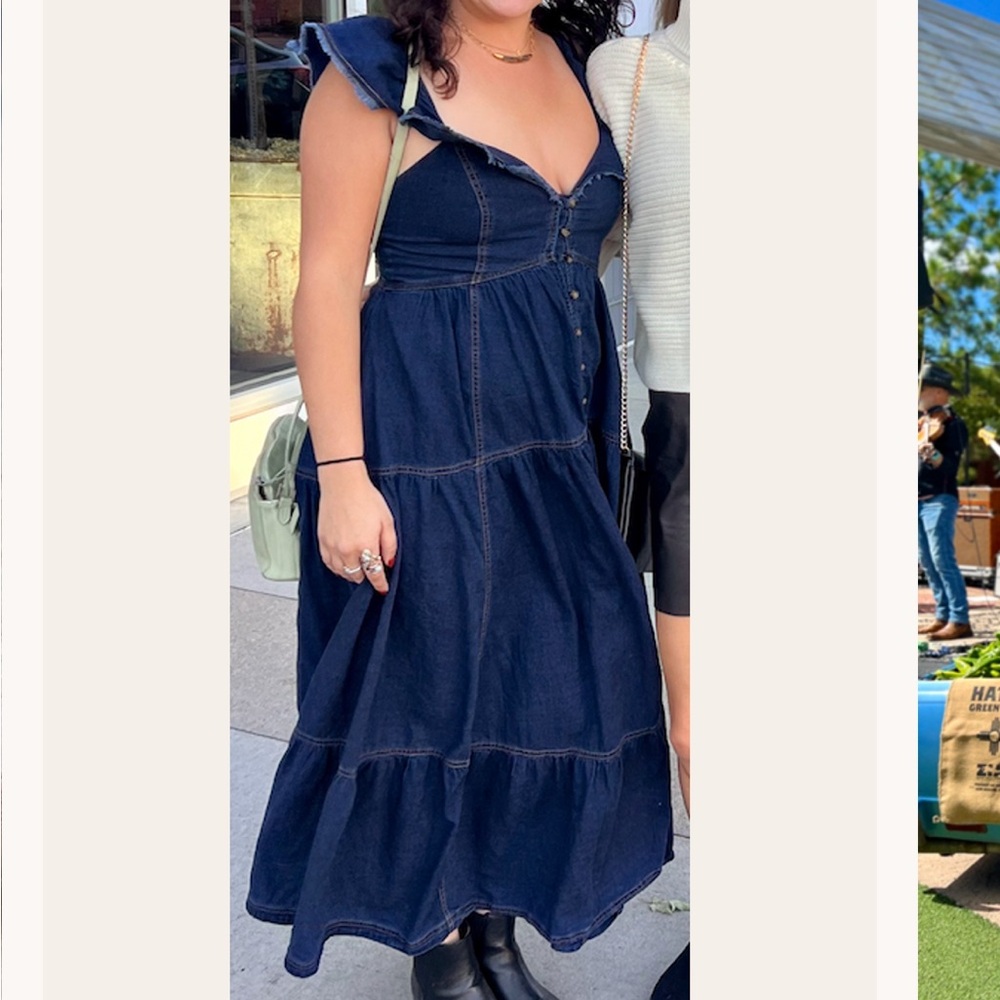 Anthropologie 1X Pilcro Sweetheart Flutter Sleeve Maxi Denim Dress EUC - Picture 8 of 15